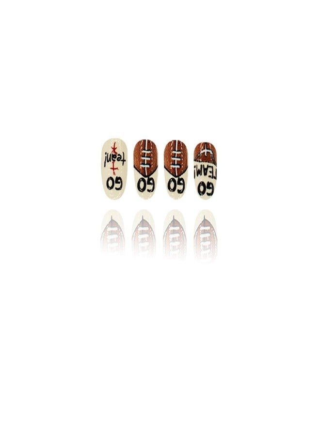 HJKDSFD Cute Rugby Press on Nails Short Oval Fake Nails Glossy Football Designs Acrylic False Nails Full Cover Holiday Stick on Nail French Short Glue on Nails for Women Girls 24Pcs - Image 5